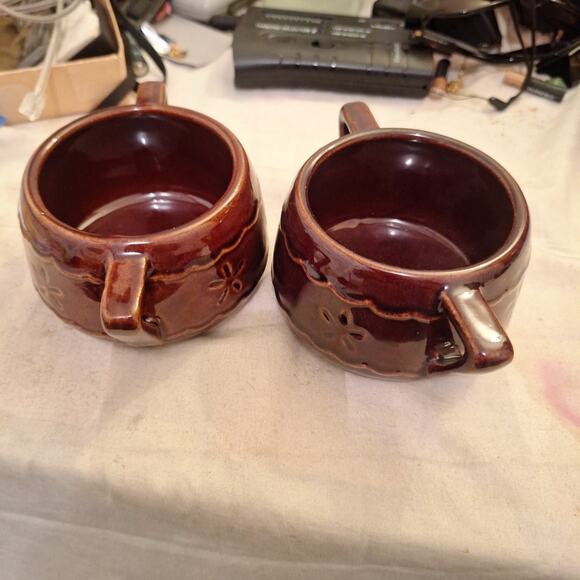 Set Of 2 Marcrest Brown Stoneware Sugar Bowls Star Design Farmhouse Made in USA - Picture 2 of 6